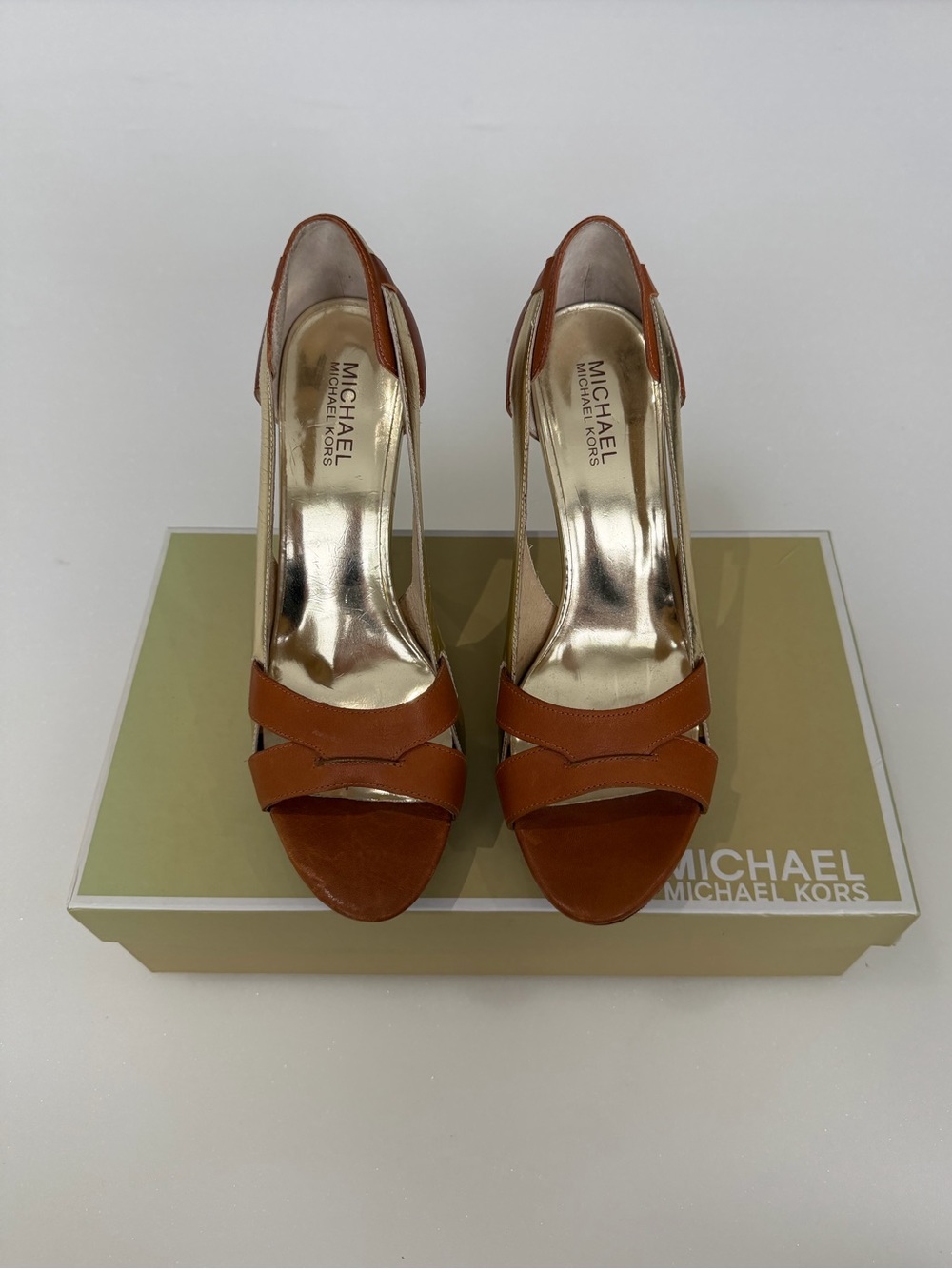 Michael Kors Brown Leather Open-Toe Slingback Heels